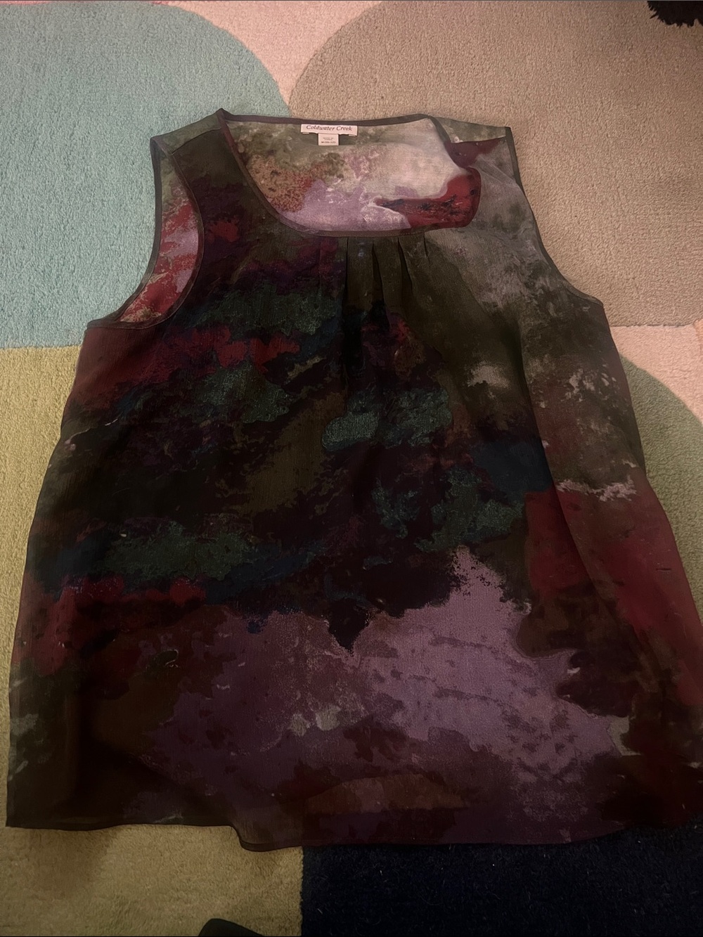 Cold water Creek Multi-Color Watercolor Sleeveless Top